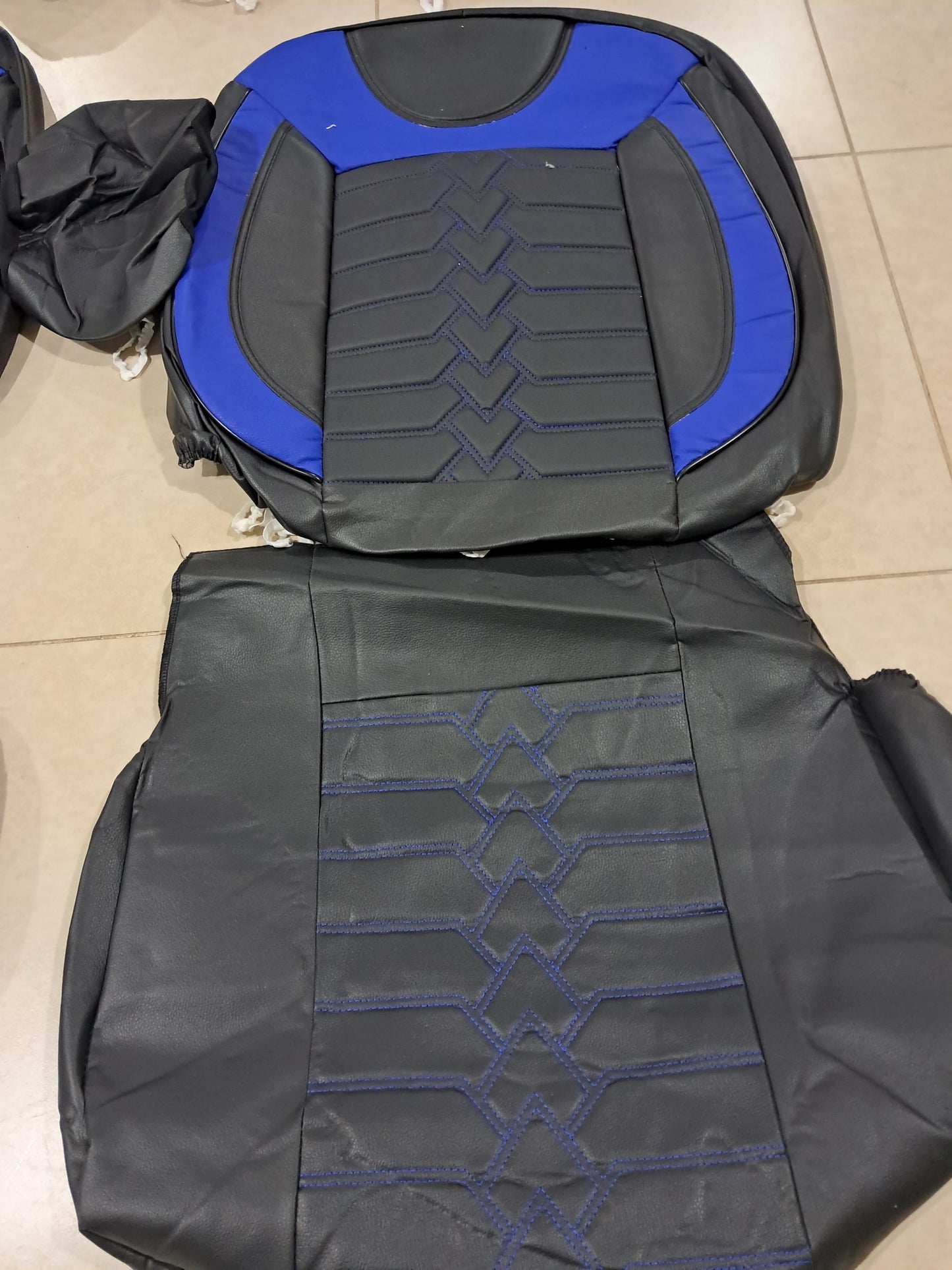 Universal black And Blue Full Car Seat Cover Set – Premium Leather Design with Foam Padding (Complete Interior Protection)