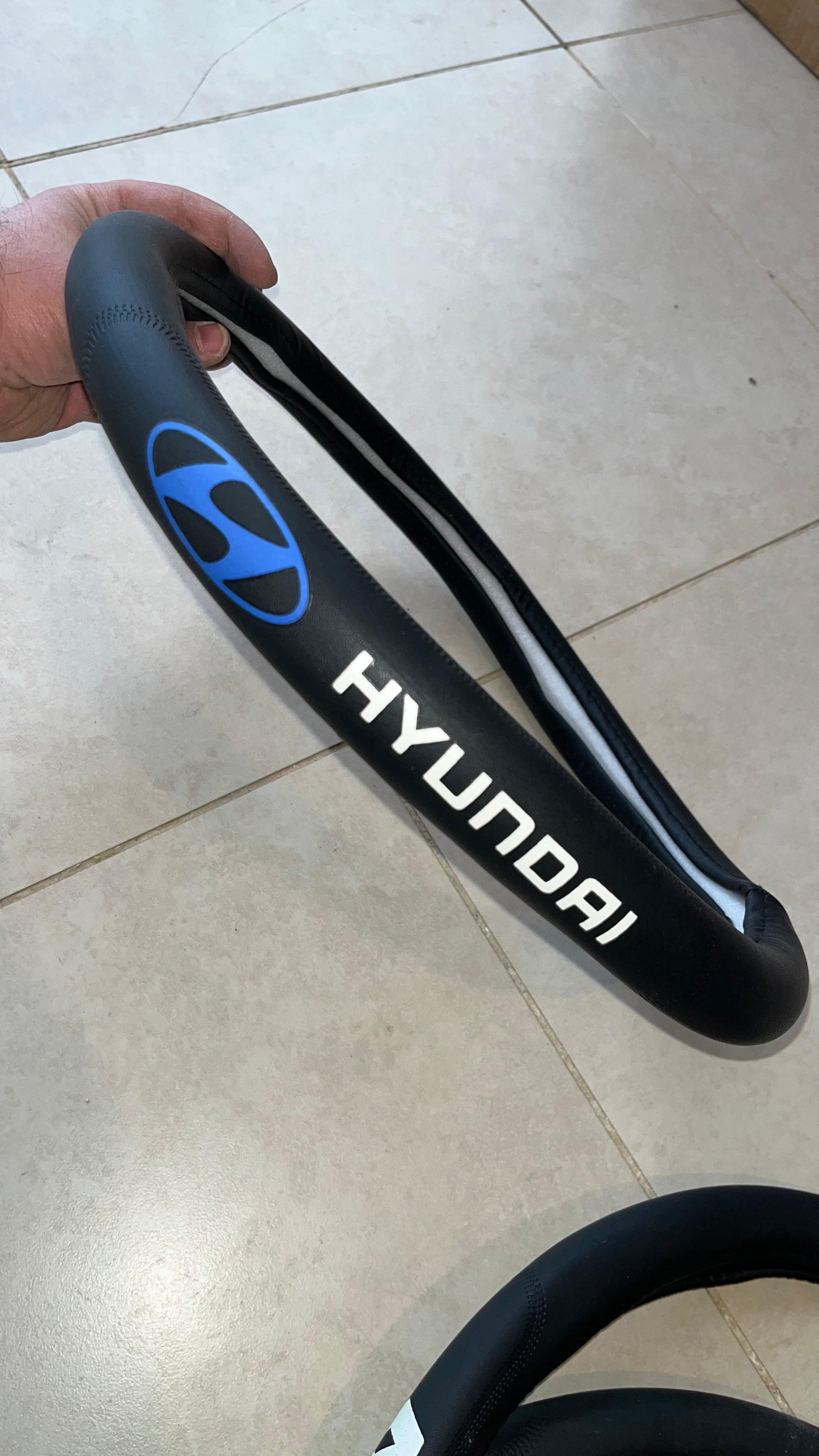 Black Leather Steering Wheel Cover with Custom Car Logo