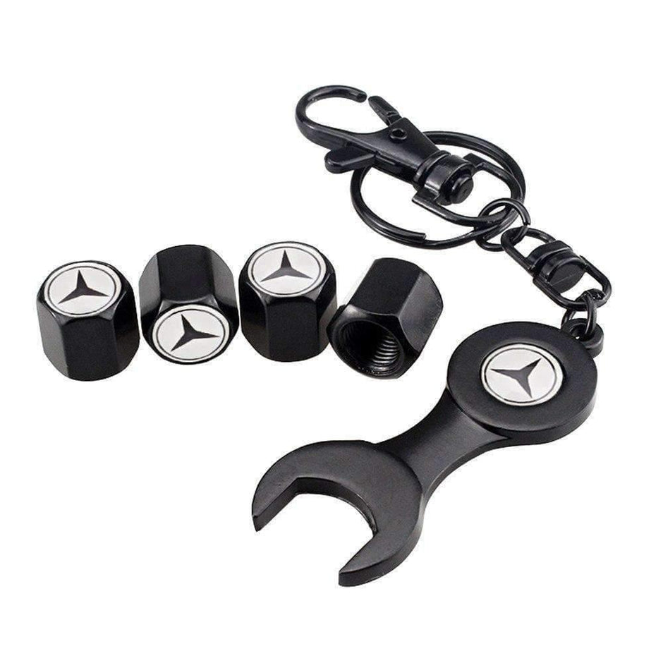 4x Hex Car Tire Wheel Air Stem Dust Valve Cap Cover + Wrench Keychain