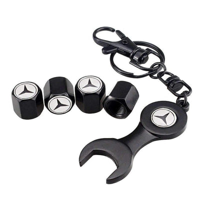 4x Hex Car Tire Wheel Air Stem Dust Valve Cap Cover + Wrench Keychain