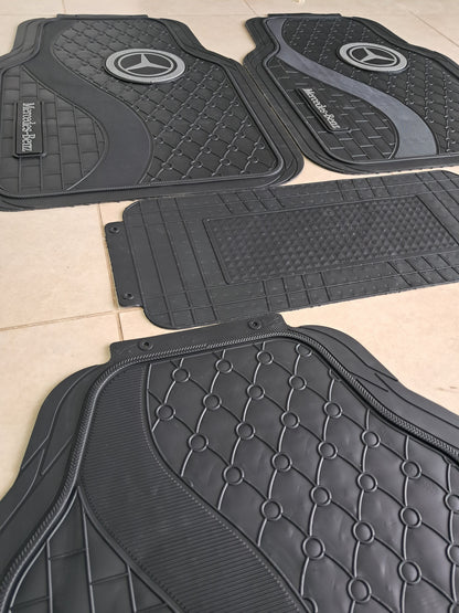 Mercedes Grey Logo 3D Luxury Rubber Floor Mats – Universal 5PCS Set