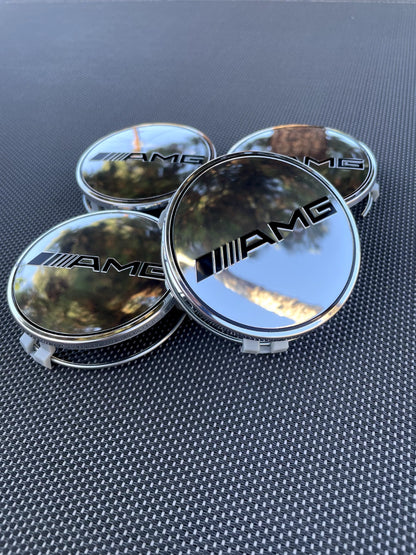 MERCEDES BENZ AMG SET OF 4 CHROME 75 mm Wheel Center Caps Fits Most Model