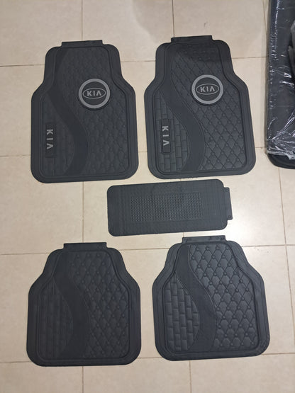 Kia Grey Logo 3D Luxury Rubber Floor Mats – Universal 5PCS Set