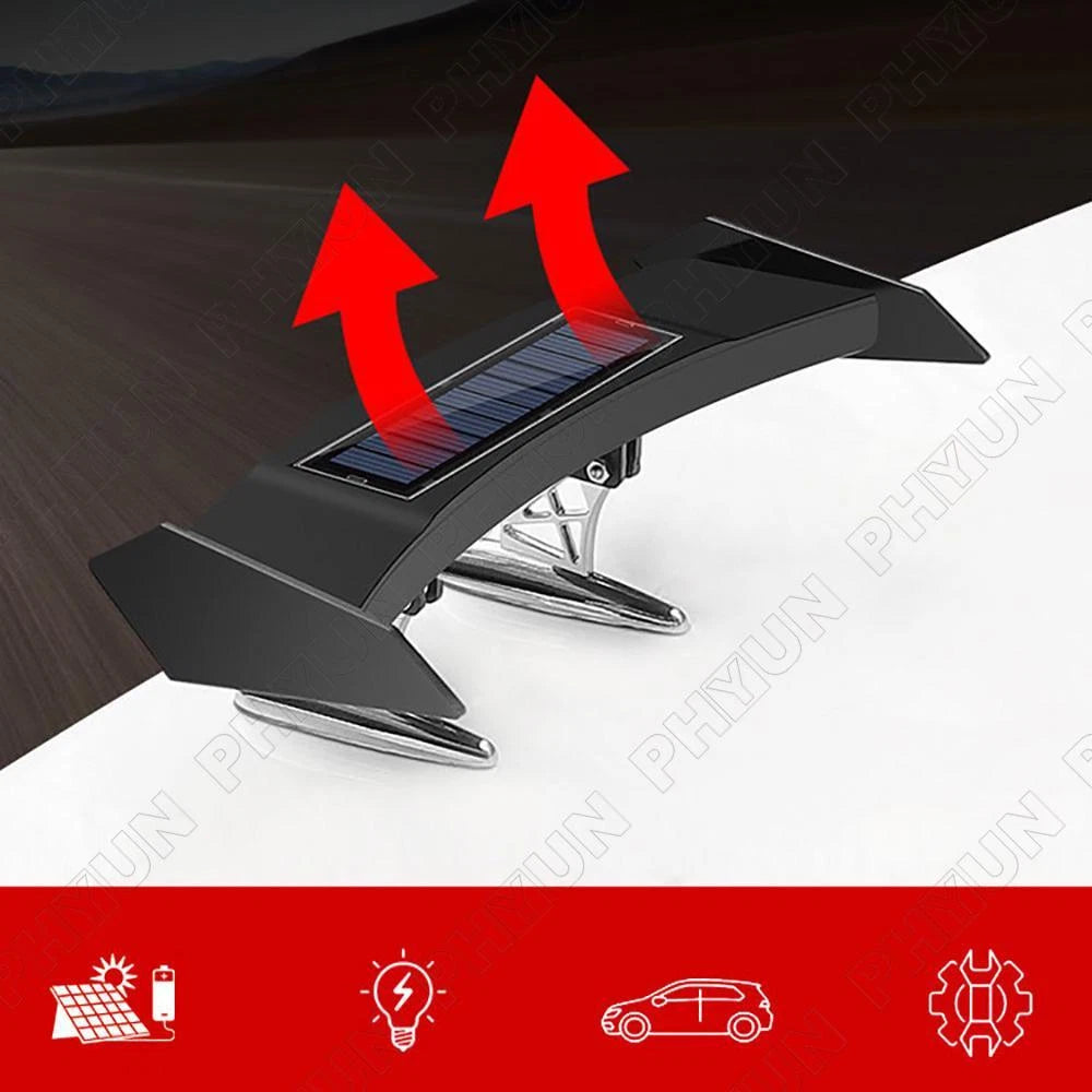 12V Black Mini Solar Energy LED Rear Wing Spoiler Auto Car Trunk Tail Decoration