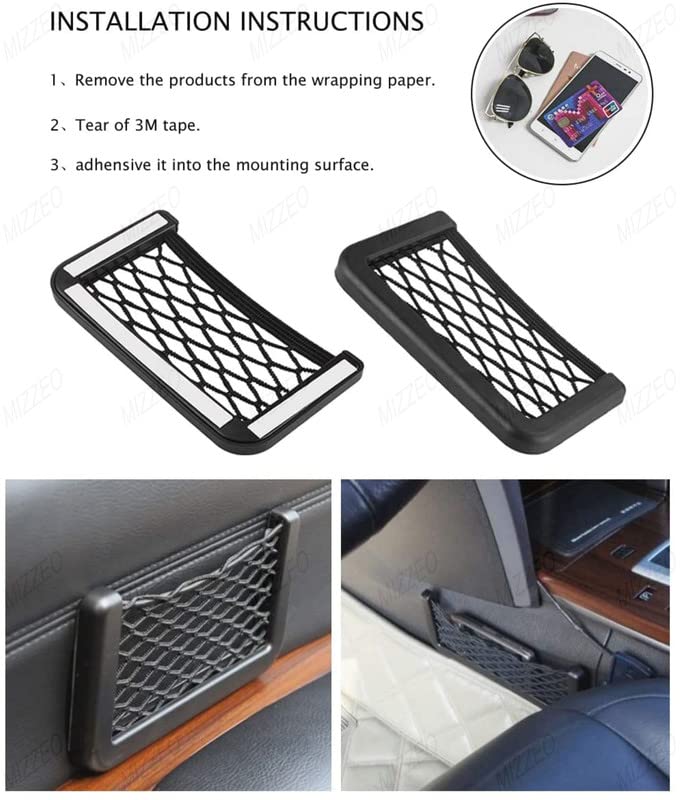 Car Storage Net Back Stick on Car Net Pocket Mesh Car Organizer Car Net Pocket Seat Side Storage for Phone Holder Pocket Organizer