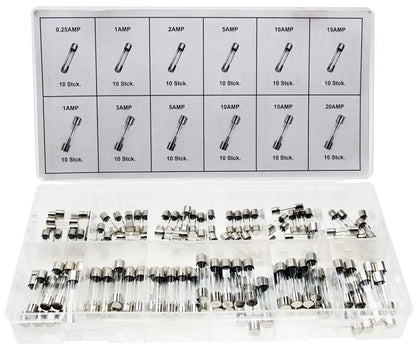 120 Glass Fuses 5A - 30A (Amper) Fuse Set Device Fuses Set Fine Fuses Assortment (in Reusable Storage Box/Assortment Box/Sorting Box)