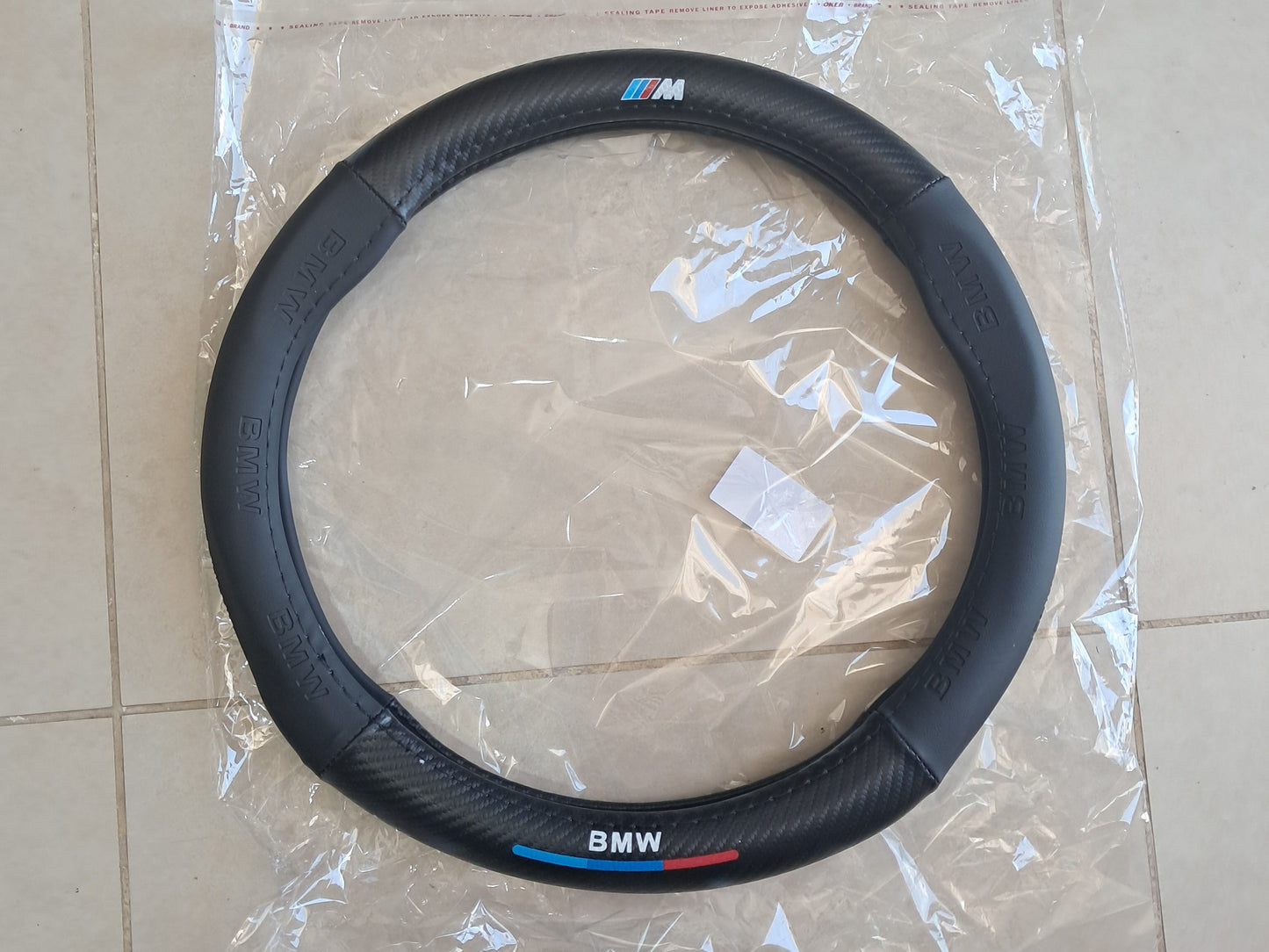 BMW Full Black Carbon Fibre+PU Leather Steering Wheel Cover