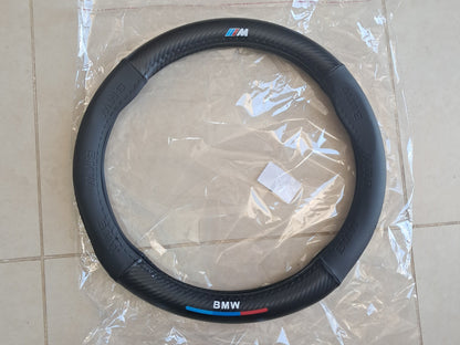 BMW Full Black Carbon Fibre+PU Leather Steering Wheel Cover