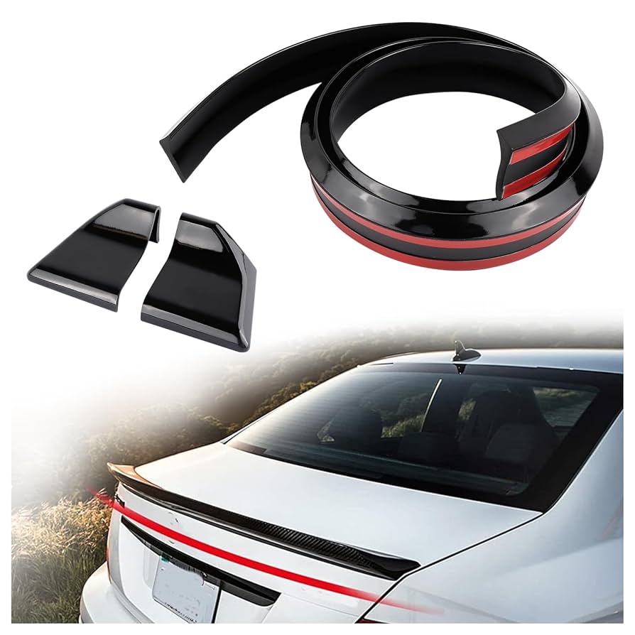 Rear Spoilers for Cars, Black or Carbon Fiber 3D Rubber Car Trunk Spoiler Roof Lip Trim Kit, Universal Automotive Exterior Accessory Punch-Free Tailgate Bumper Rear Spoiler Wing Sticker
