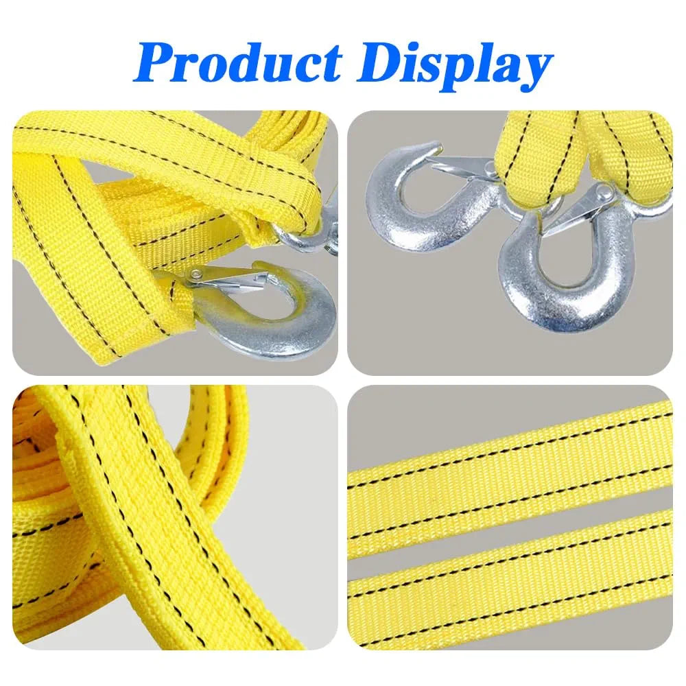 Tow Strap with Hooks, Tow Ropes Metal Safety Hooks, Heavy Duty Recovery Rope for Vehicle Emergency Recovery, Best Towing Accessory Universal for All Cars
