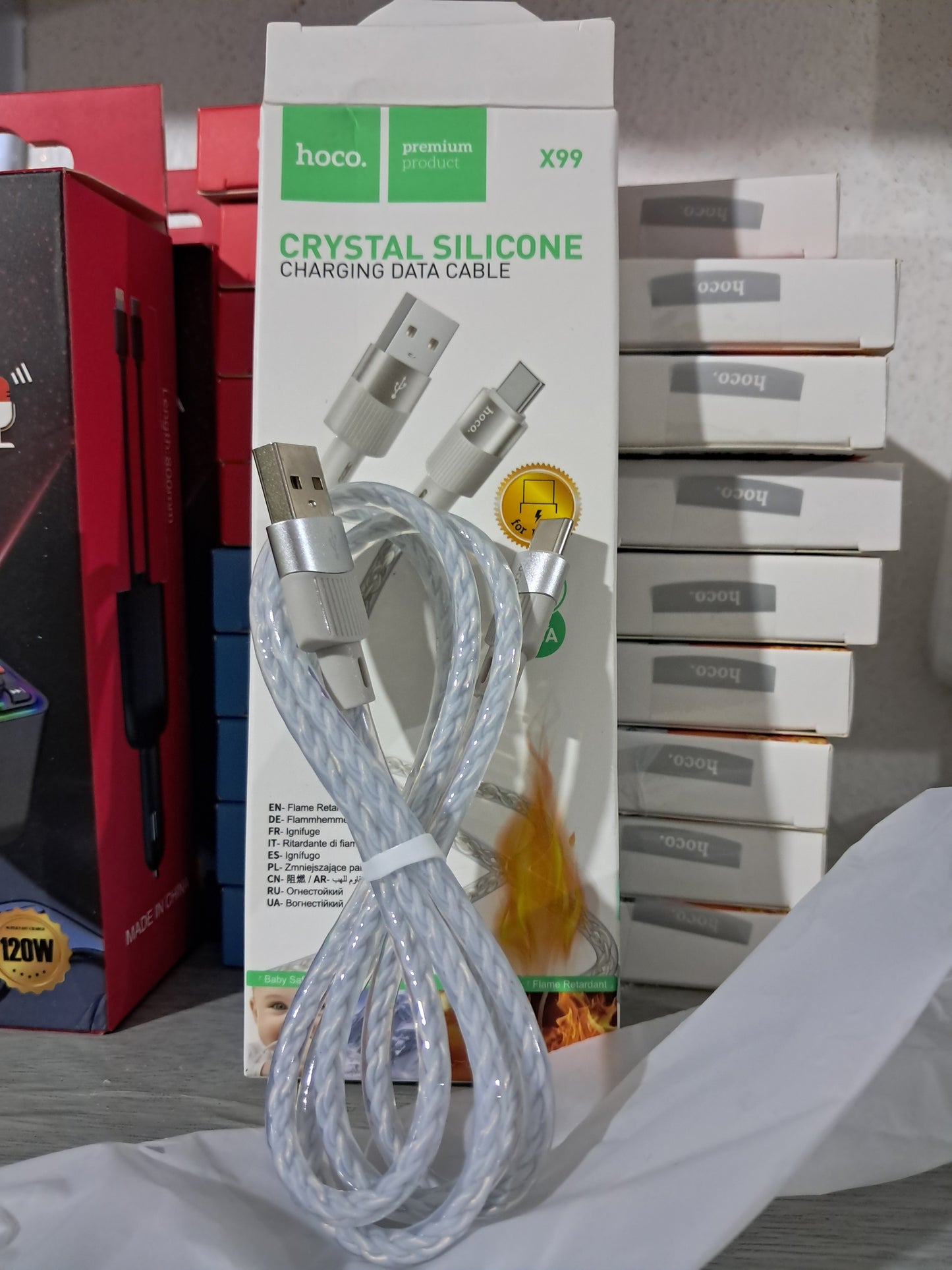 HOCO X99 Crystal Silicone USB to Type-C Cable – 3A Fast Charging, 1M Durable Transparent Design