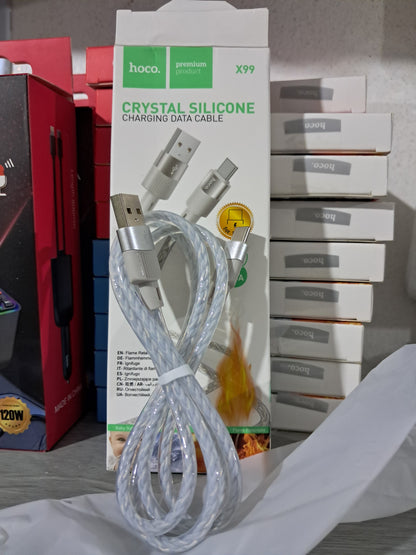 HOCO X99 Crystal Silicone USB to Type-C Cable – 3A Fast Charging, 1M Durable Transparent Design
