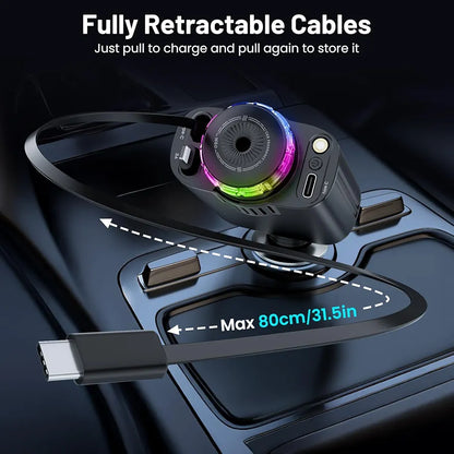 Starlight Car Charger,45W Fast Charging Adapter,5 in 1 Retractable Starry Stars Projection Car Chargers,Charger Adapter Cars Aromatherapy Diffuser for Essential Oils, Cars USB Cable