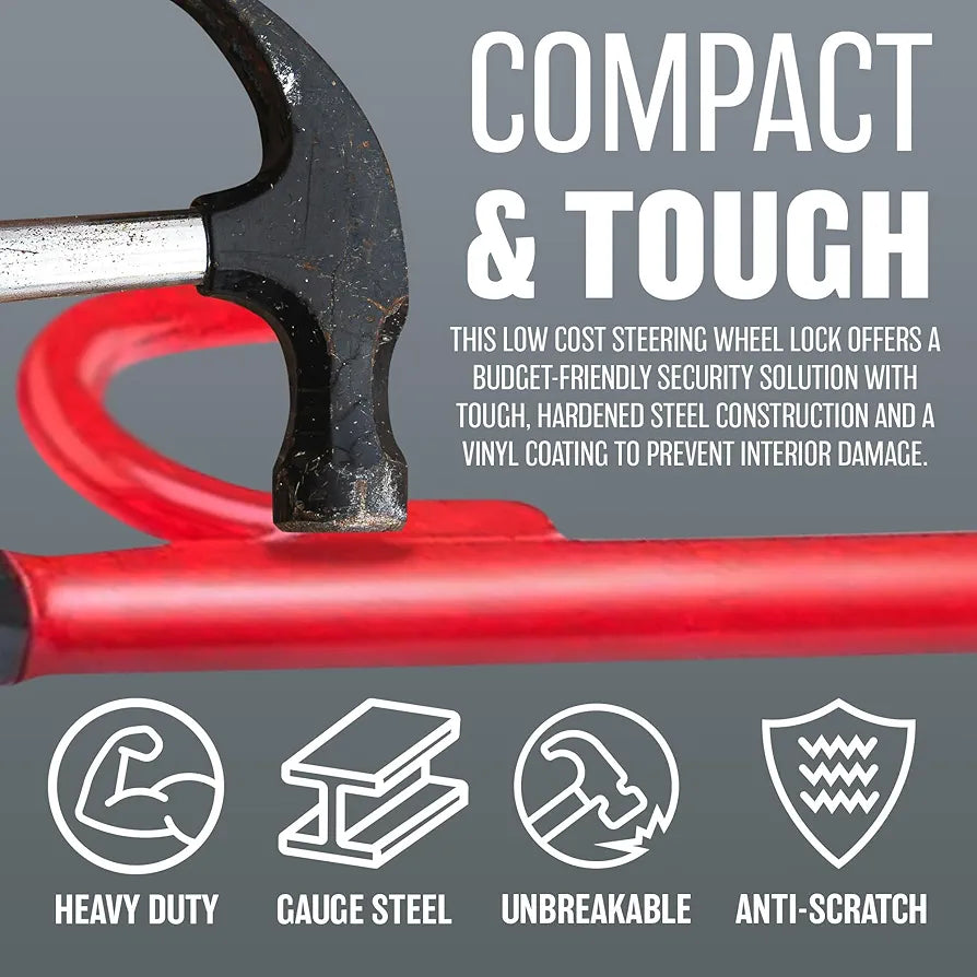 Steering Wheel Lock for Car,Security Wheel Lock Anti Theft Car Locking Device Fit for Cars Trucks Vans and SUVs, Heavy Duty & Lengthened Red