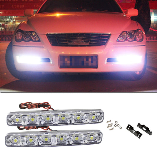 Car Front Bumper 6 LED DRL Daytime Running Lights Fog Lights 12V 6000K Universal