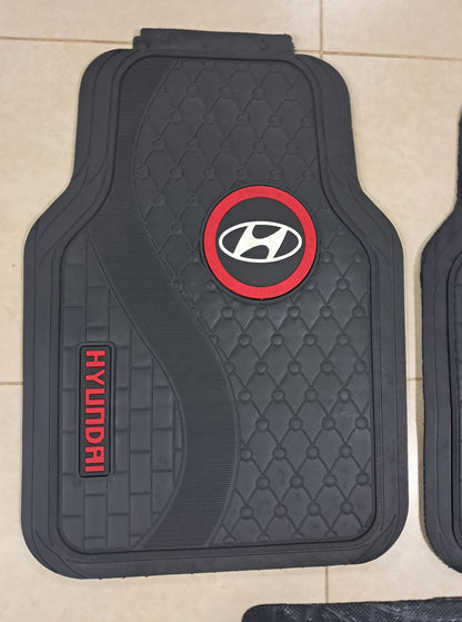 Hyundia Red Border White Logo 3D Luxury Rubber Floor Mats – Universal 5PCS Set