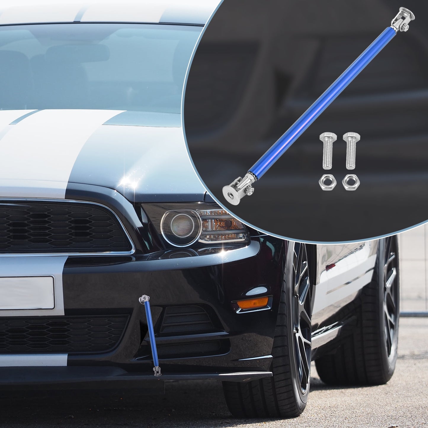 2 PCS Blue Universal 20 CM Adjustable Front Bumper Lip Splitter Strut Rod Tie Support Bar For All Cars