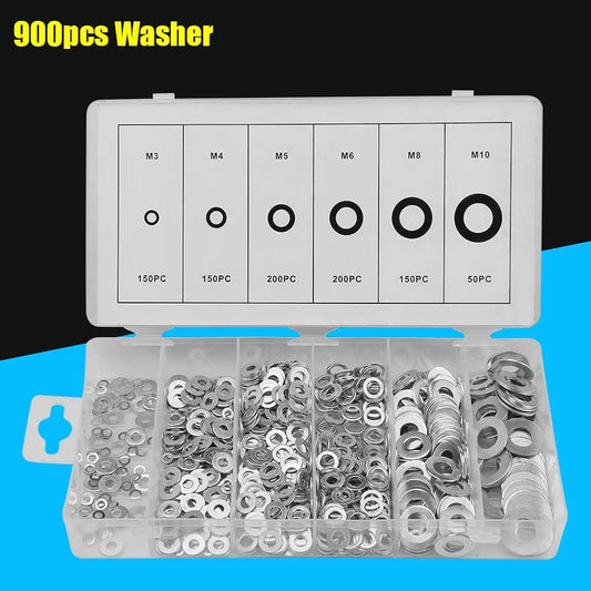 Steel Washer, 900pcs M3-M10 A3 Steel Plain Washers Spacer Assortment Set Fit for Screws Bolts, Screw, Flat Washers
