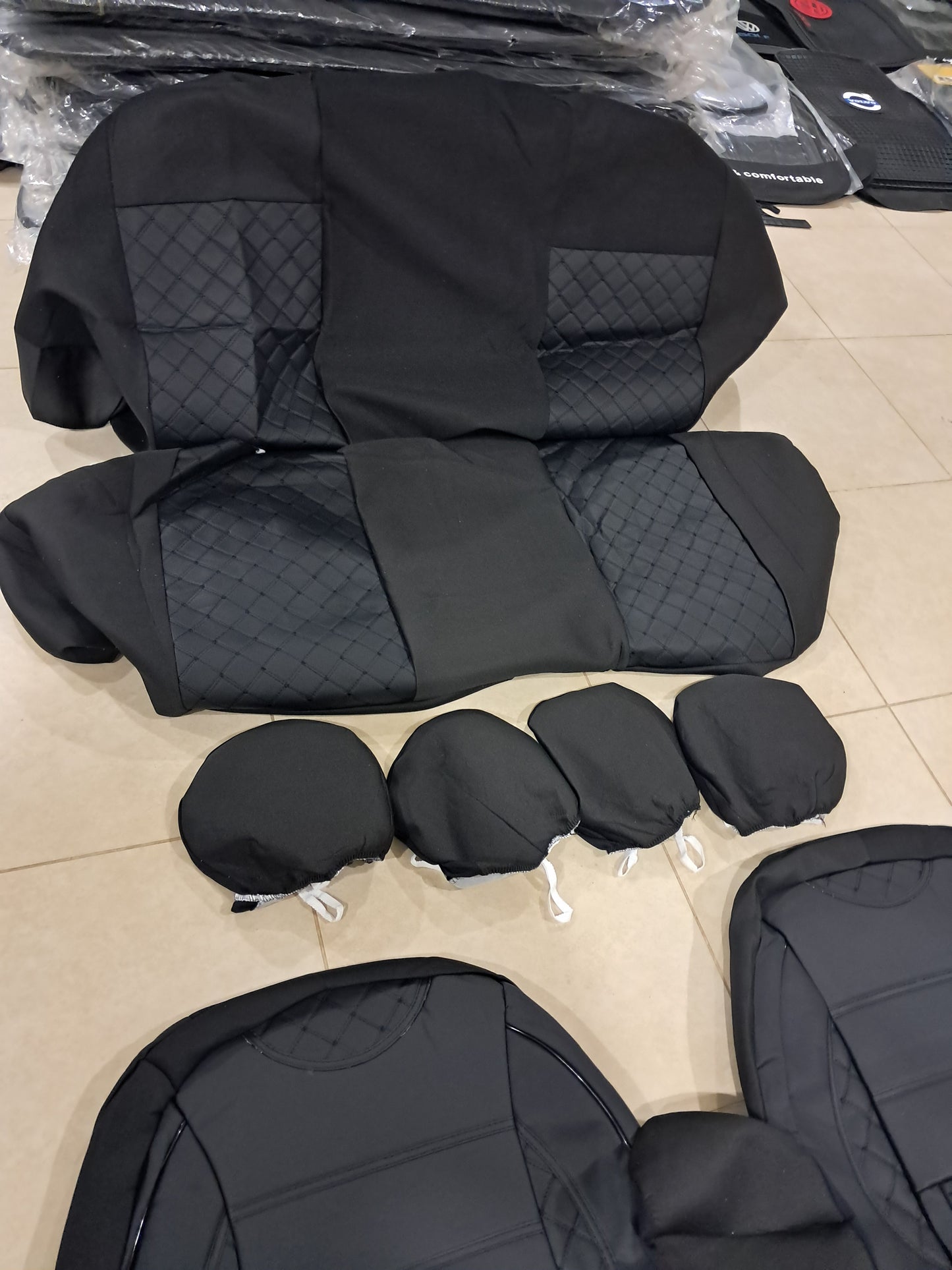 Universal Car Seat Cover Set – Leather & Fabric with Foam Padding (Full Interior Set)