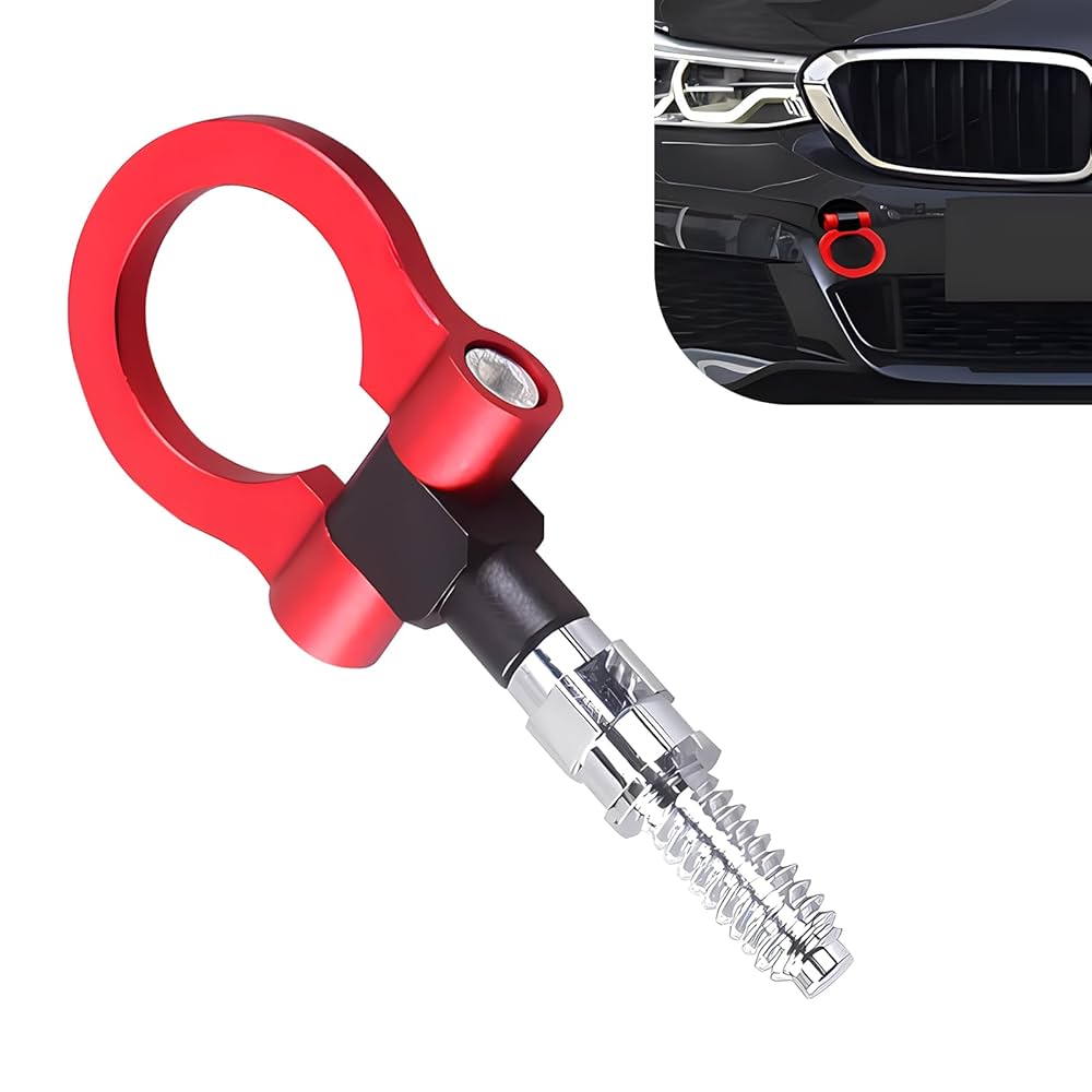 Car Towing Hook, Universal Aluminium Alloy Round Trailer Hook Racing Car Towing Eye Curtain Hook Kit Trailer Towing Ring Rear Towing Hook for European Car