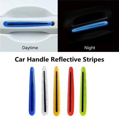 4x Carbon Fiber Reflective Strip Car Door Handle Safety Warning Sticker
