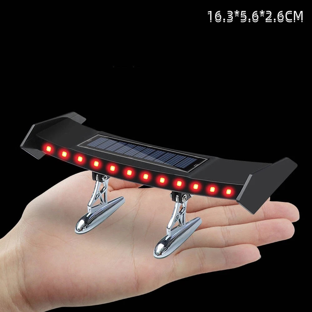 12V Black Mini Solar Energy LED Rear Wing Spoiler Auto Car Trunk Tail Decoration