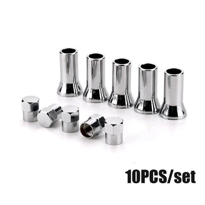 10Pcs Universal Car Tire Wheel Valve Stem Covers TR414 Chrome Hex Caps w/ Sleeve