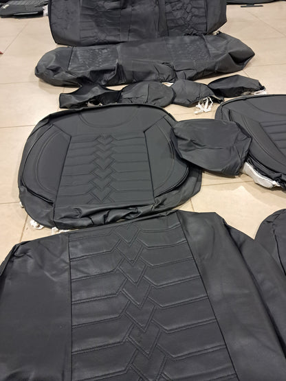 Universal black Full Car Seat Cover Set – Premium Leather Design with Foam Padding (Complete Interior Protection)