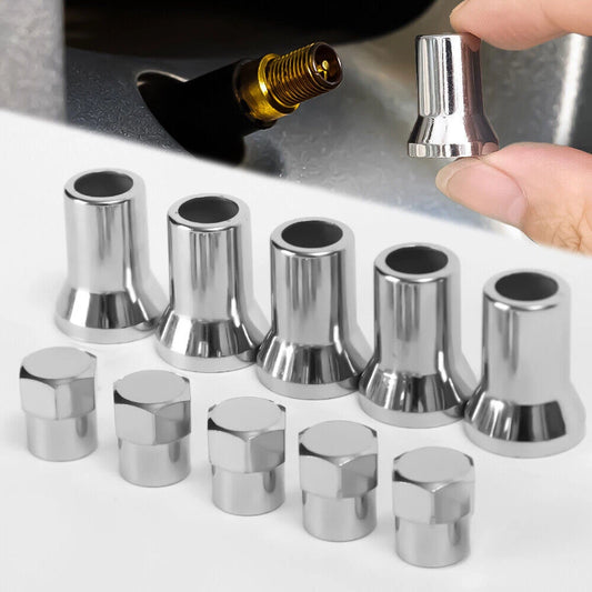 10Pcs Universal Car Tire Wheel Valve Stem Covers TR414 Chrome Hex Caps w/ Sleeve