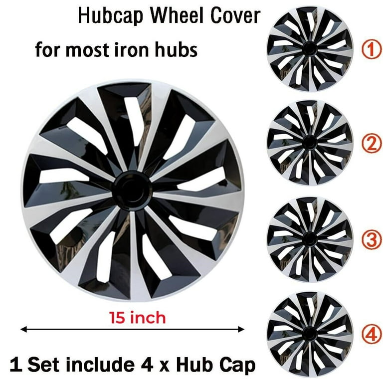 4pcs 15 Inch Wheel Cover Hub Cap Style B, Universal Fit for Steel Wheels with ABS Material Design Fits Most Cars Trucks SUVs