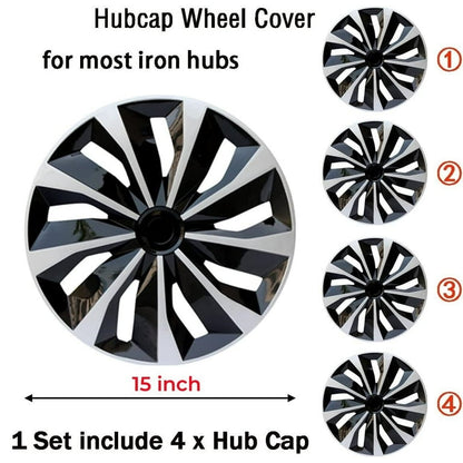 4pcs 15 Inch Wheel Cover Hub Cap Style B, Universal Fit for Steel Wheels with ABS Material Design Fits Most Cars Trucks SUVs