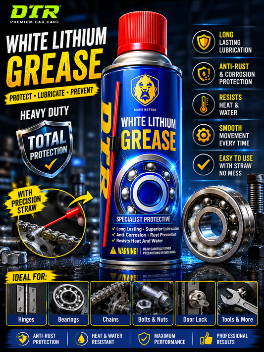 DTR White Lithium Grease Spray – Heavy Duty Lubricant & Anti-Rust Protection 400ML