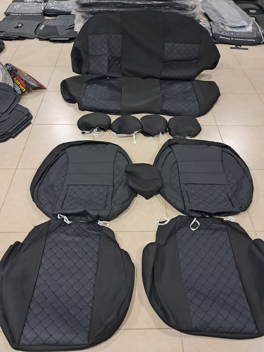 Universal Car Seat Cover Set – Leather & Fabric with Foam Padding (Full Interior Set)