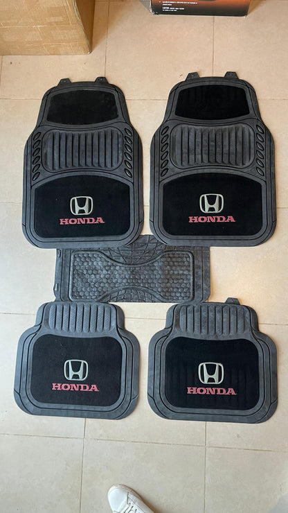 Honda Black Luxury Carpet & Rubber Floor Mats – Premium 5PCS Universal Set