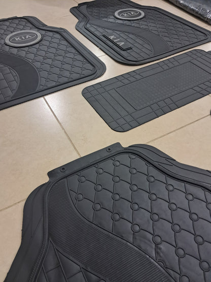 Kia Grey Logo 3D Luxury Rubber Floor Mats – Universal 5PCS Set
