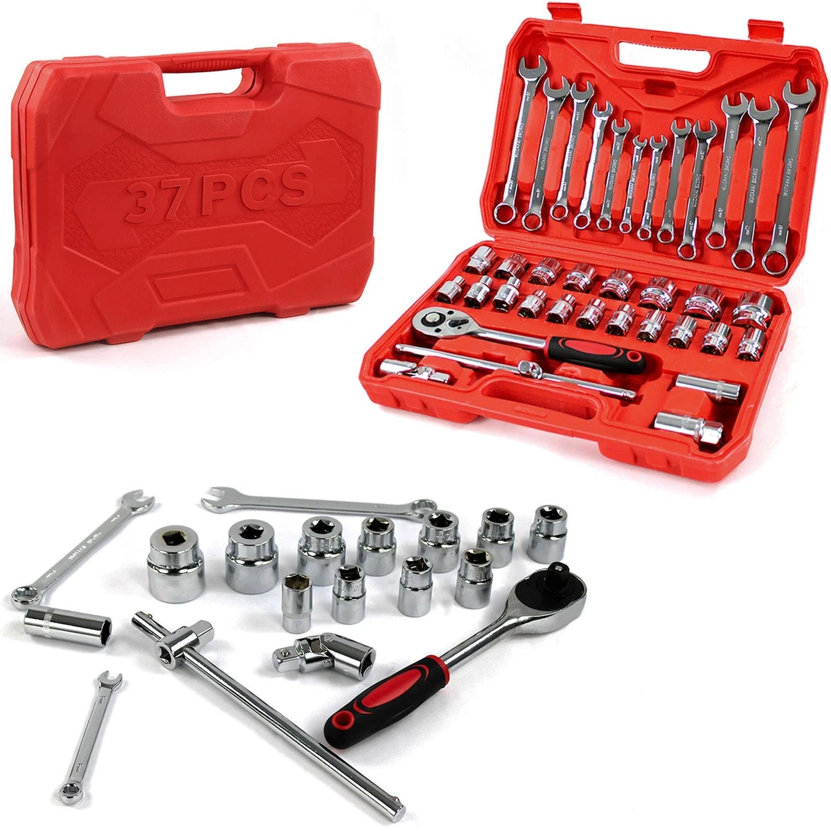 37pcs Spanner Socket Ratchet Wrench Set 1/2" Drive Car Repair Tool Kit Red