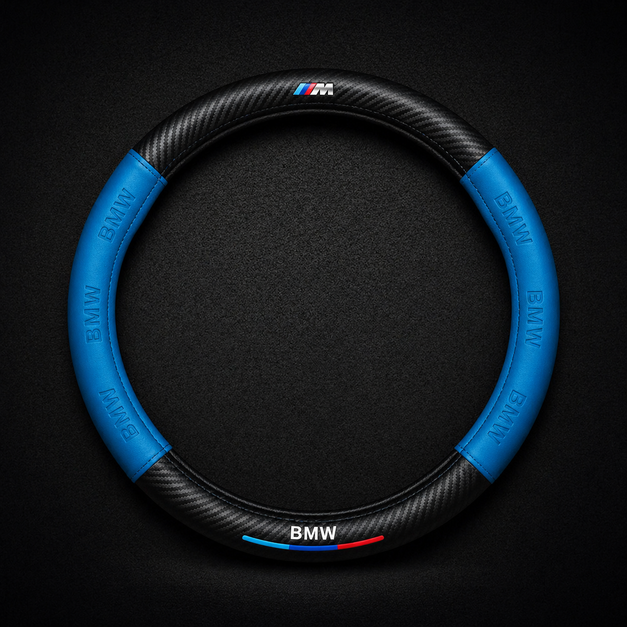 BMW Black And Blue Carbon Fibre+PU Leather Steering Wheel Cover