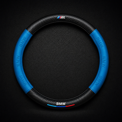 BMW Black And Blue Carbon Fibre+PU Leather Steering Wheel Cover