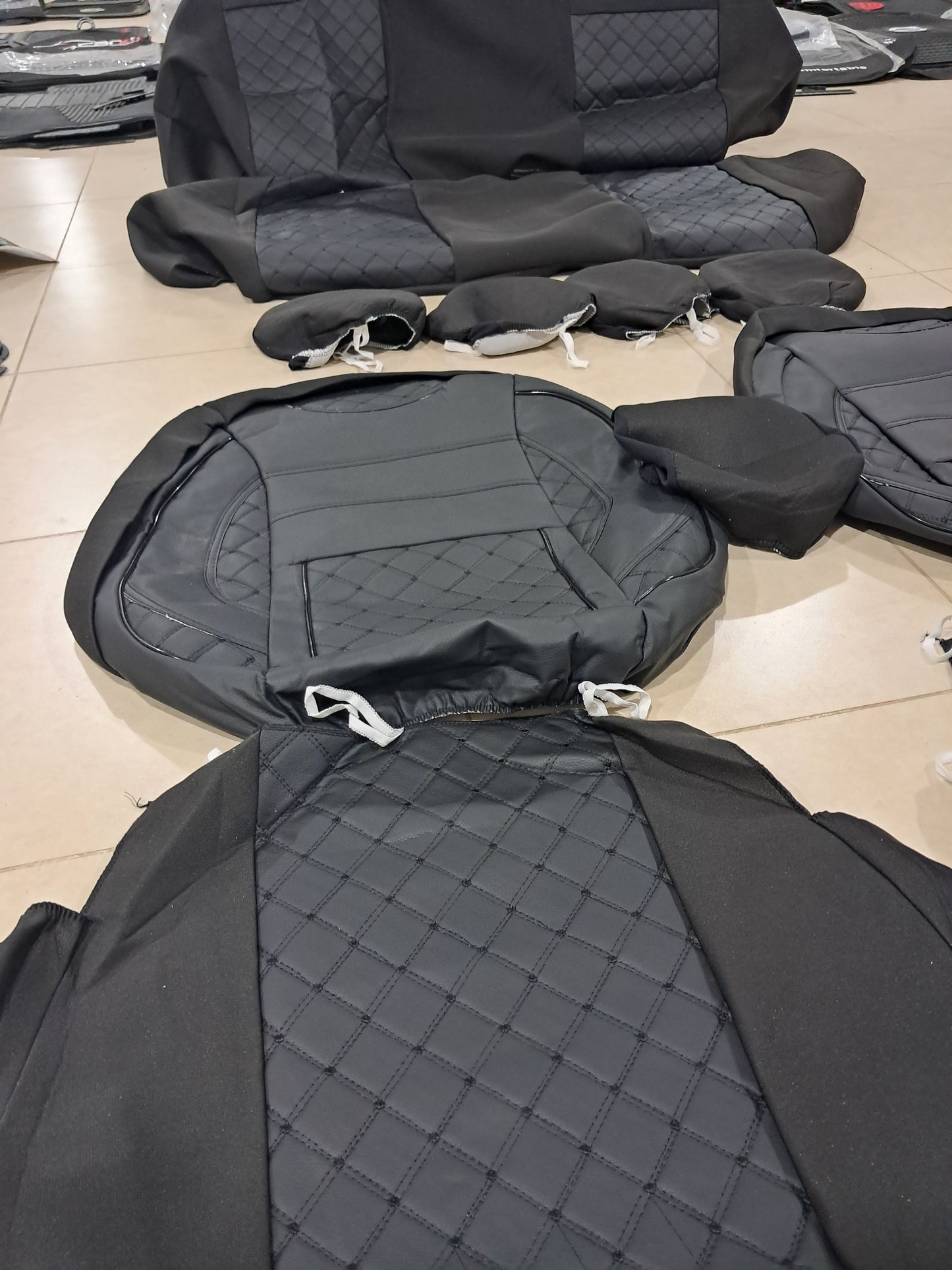 Universal Car Seat Cover Set – Leather & Fabric with Foam Padding (Full Interior Set)