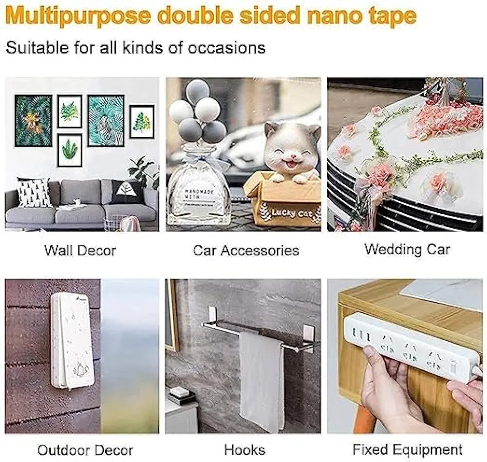 VSM Double Sided Tape Heavy Duty - Multipurpose Removable Traceless Mounting Adhesive Tape for Walls，Washable Reusable Strong Sticky Strips Grip Tape (2)