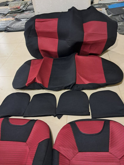 Sport Style Car Seat Covers – Red & Black Cushioned Fabric Set for All Cars