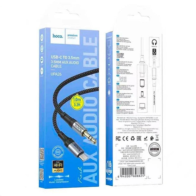 HOCO UPA26 USB-C to 3.5mm AUX Cable – Hi-Fi Audio, Type-C to Car Stereo, 1M Braided Cable