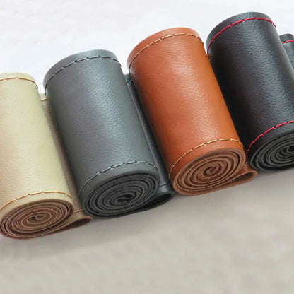 Car Faux Leather Steering Wheel Cover With Needle+Thread Handmake