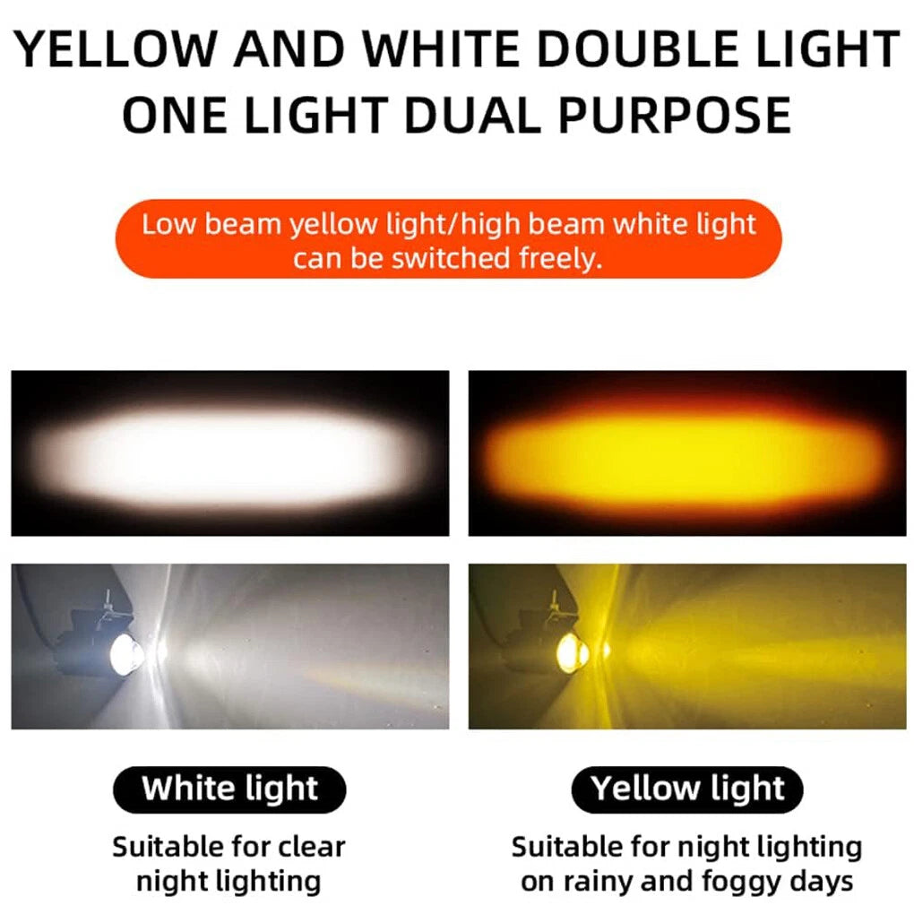 2X LED Headlight Yellow White Hi/Lo Spot Light Driving Fog Lamp ATV