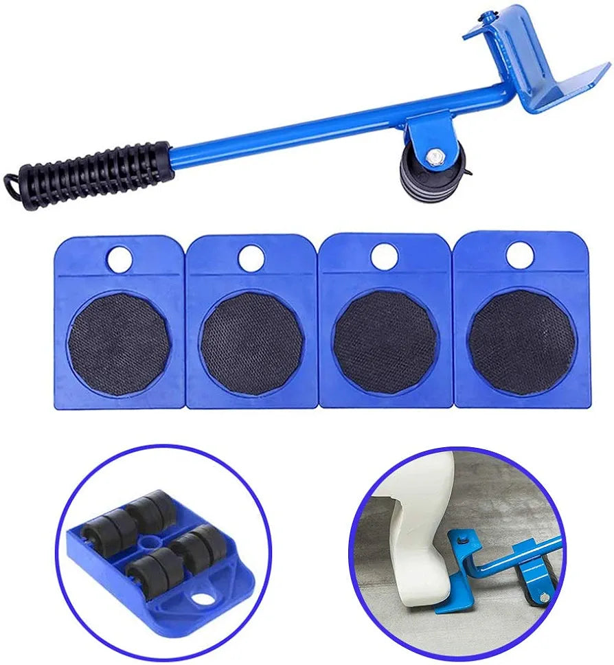 Pallet Breaker 12" Carbon Steel Deck Board Pry Bar Puller Removal Tool with Non-Slip Handle and Pulleys for Moving Carrying Removing, Blue