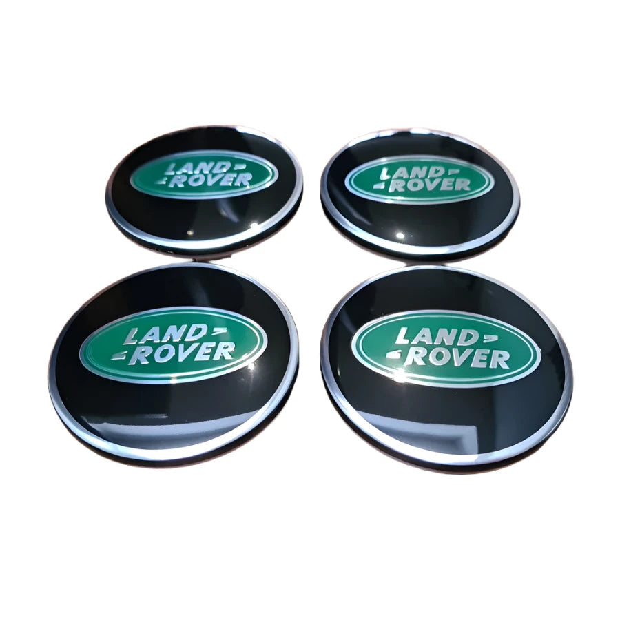 Set of 4 Range Rover Black, Green and Silver Alloy Wheel Centre Caps For Land Rover Badges Tuning - 63mm