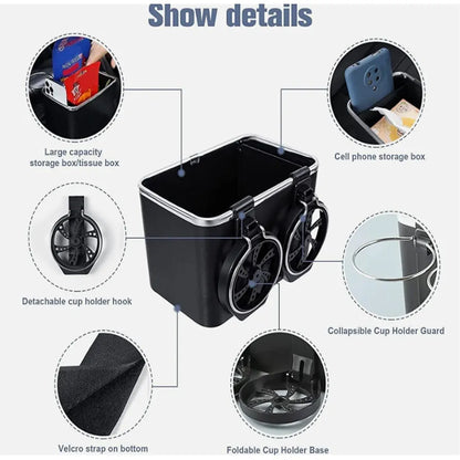 Car Armrest Storage Box - Car Armrest Storage Box with 2 Cup Holders, Autheal Armrest Storage Box, Multi-Functional Auto Console Organizer for Water Cup (Black)