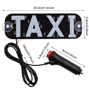 Taxi Light, Taxi LED Sign Decor, Taxi LED Light Logo, Flashing Hook on Car Window with DC12V Car Charger Inverter for Rideshare Driver Taxi Light up Sign