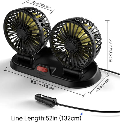 Universal Powerful Cooling Fan 12V Car Fan,Car Interior, Dashboard Fans that Blow Cold Air,360 Degree Rotatable Dual Head Fan,Strong Wind Electric Auto Car Fans for Suitable all type vehicle