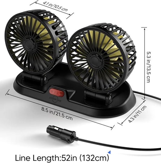 Universal Powerful Cooling Fan 12V Car Fan,Car Interior, Dashboard Fans that Blow Cold Air,360 Degree Rotatable Dual Head Fan,Strong Wind Electric Auto Car Fans for Suitable all type vehicle